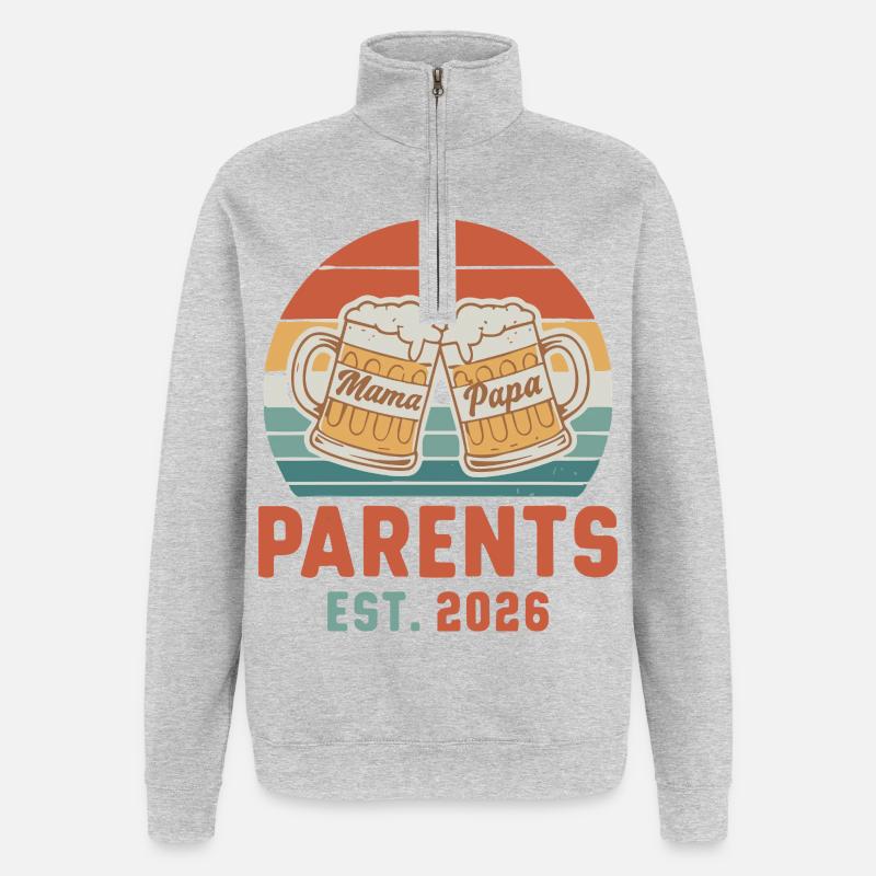Eltern 2026 Mama Papa Werden - Quarter-Zip-Sweatshirt - Grau meliert