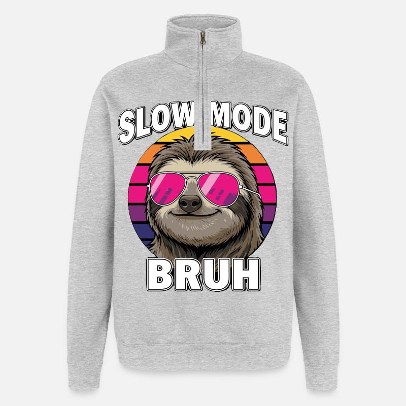 Cool Sloth Slow Mode Bruh Retro - Quarter-Zip Sweatshirt - heather grey