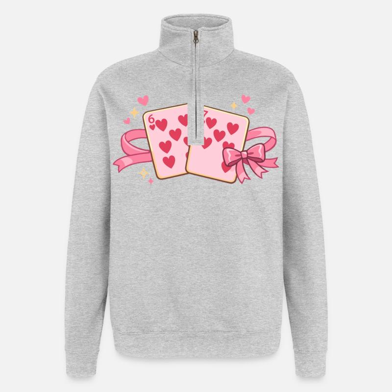 Cartes à jouer de la Saint-Valentin 6 7 six sept Cœur mignon - Sweat à zip 1/4 - gris chiné