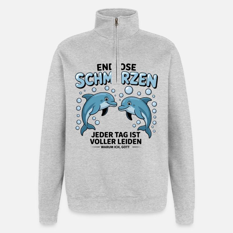 Douleurs sans fin - Mèmes allemands drôles - Sweat à zip 1/4 - gris chiné
