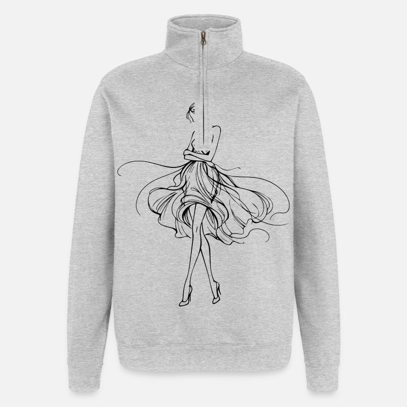 Fließende Silhouette im Abendkleid - Quarter-Zip-Sweatshirt - Grau meliert