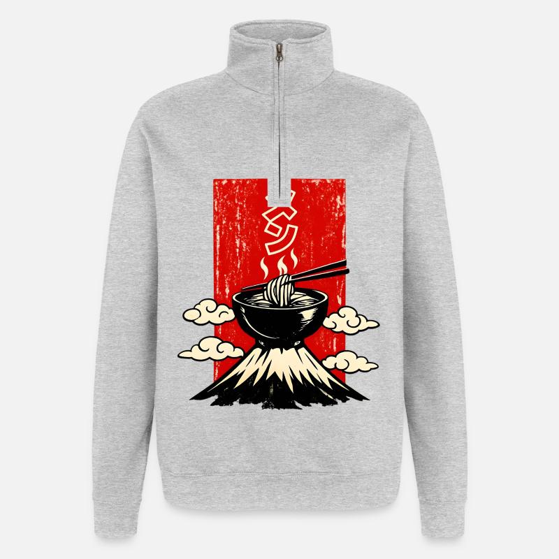 Ramen ラーメン Schale Auf Vulkan Japan Style - Quarter-Zip-Sweatshirt - Grau meliert