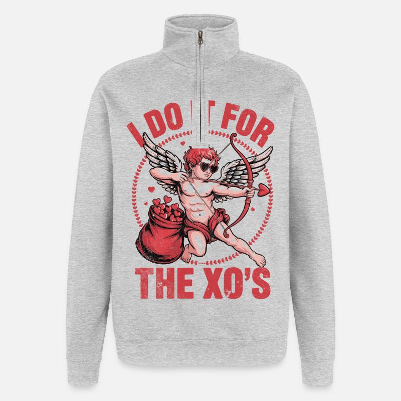 Amor Bogen: XO Liebesjagd - Quarter-Zip-Sweatshirt - Grau meliert
