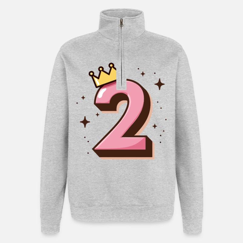 2e anniversaire Petite Princesse Couronne - Sweat à zip 1/4 - gris chiné
