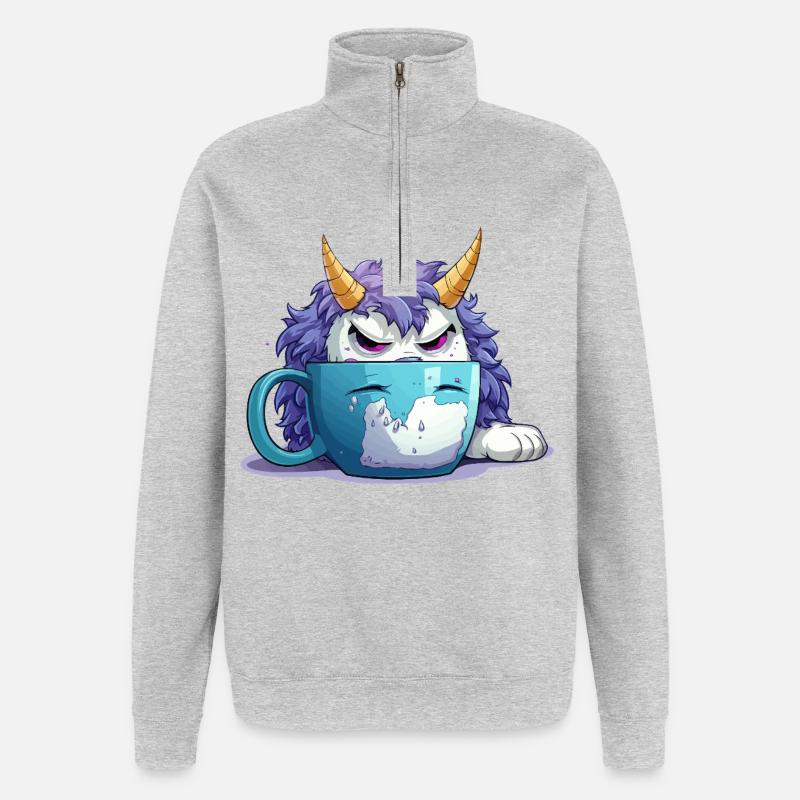 Grumpy monster in a coffee mug - Quarter-Zip Sweatshirt - heather grey