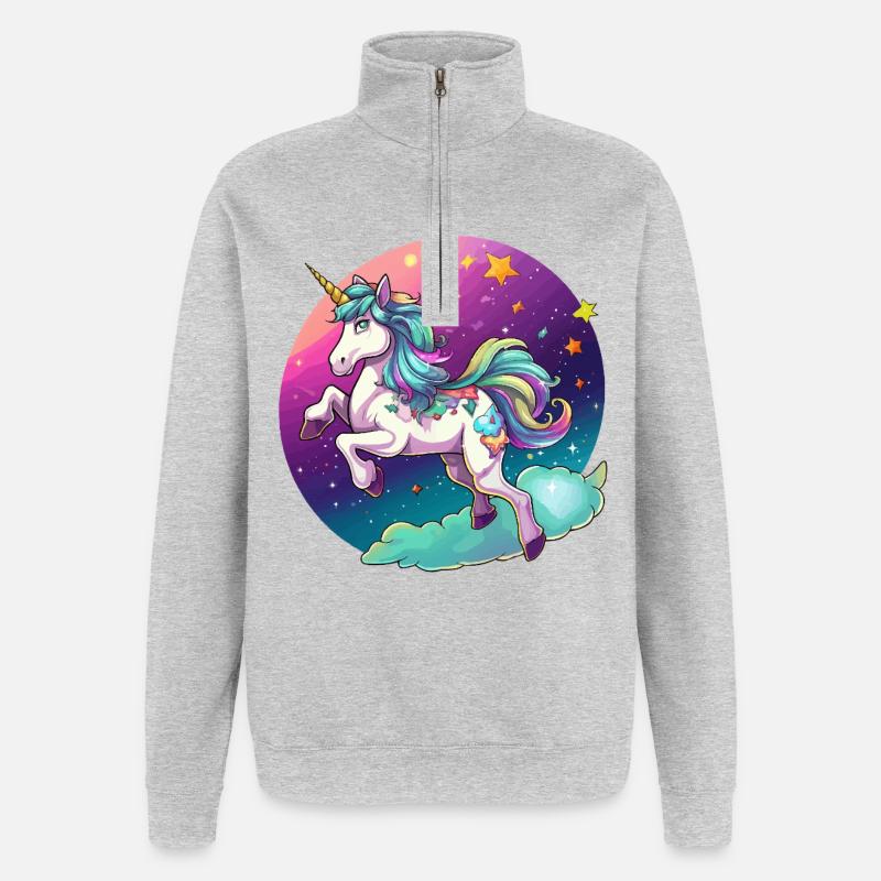 Nachtfarbener Regenbogen-Einhorn - Quarter-Zip-Sweatshirt - Grau meliert