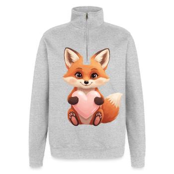 Süßer Fuchs mit Herz - Quarter-Zip-Sweatshirt - Grau meliert - Vorne - AI Model Female 172 light (172cm) & AI Model Male 178 dark (178cm)