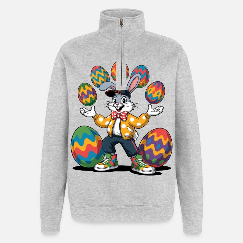 Bunter Osterhase mit farbigen Eiern - Quarter-Zip-Sweatshirt - Grau meliert