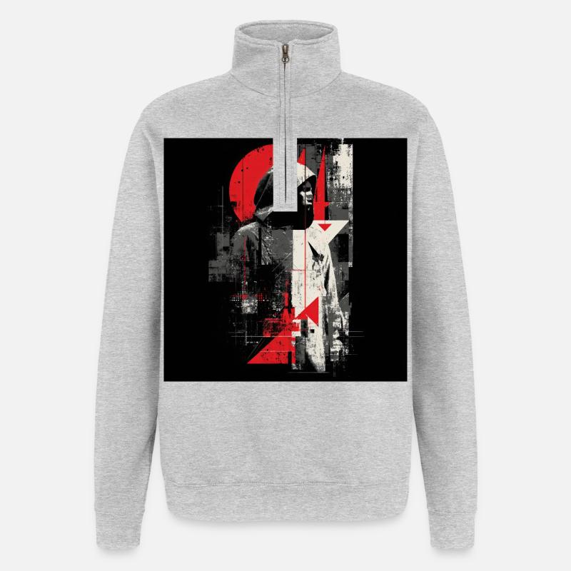 Geometric Shadow Pullover Hoodie - Quarter-Zip Sweatshirt - heather grey
