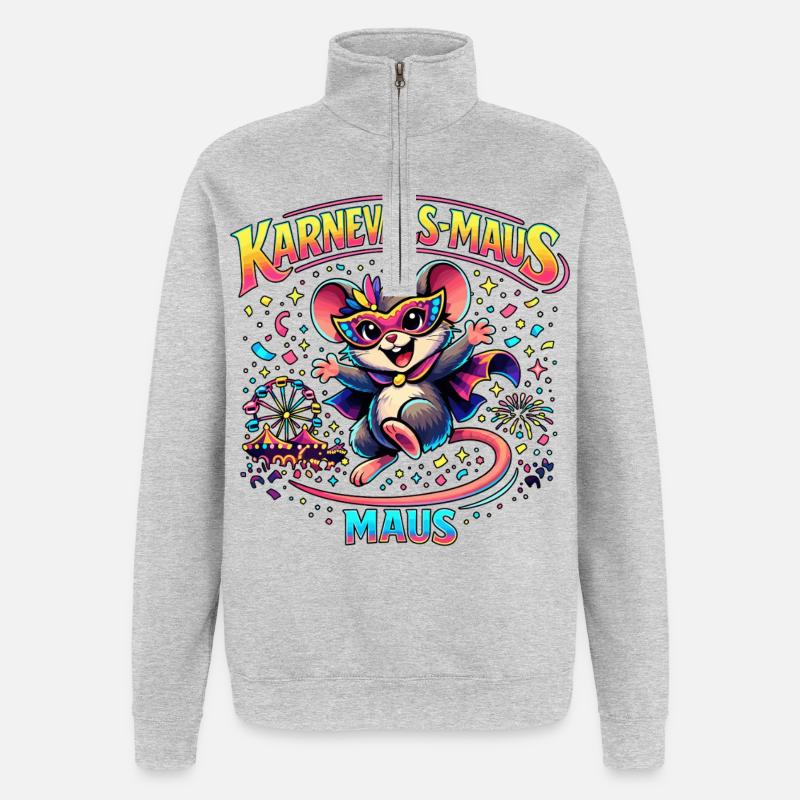 Karnevalsmaus Fasching Kostüm Niedlich Geschenk - Quarter-Zip-Sweatshirt - Grau meliert
