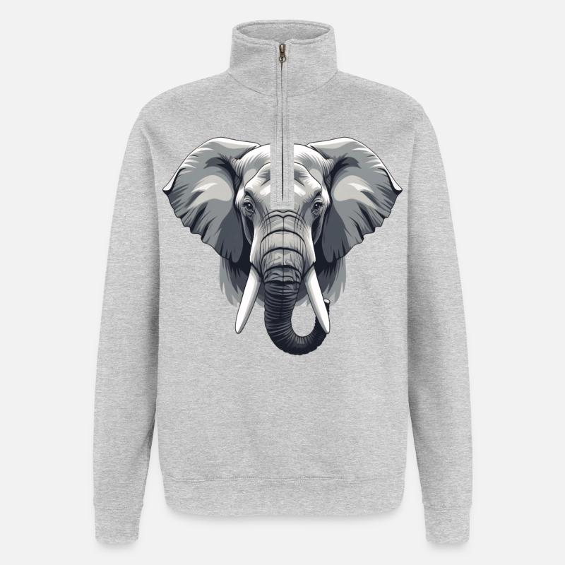 Elephant Head Grayscale Vector - Quarter-Zip Sweatshirt - heather grey