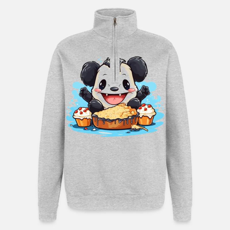 Kawaii Panda mit Kuchenfest - Quarter-Zip-Sweatshirt - Grau meliert