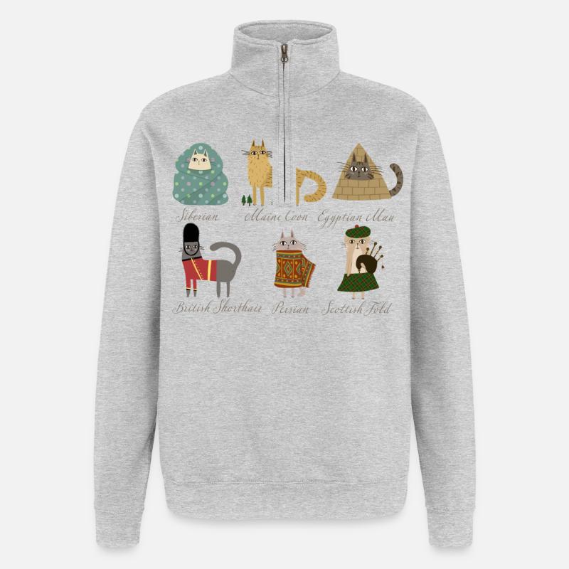 Races de chats - Sweat à zip 1/4 - gris chiné