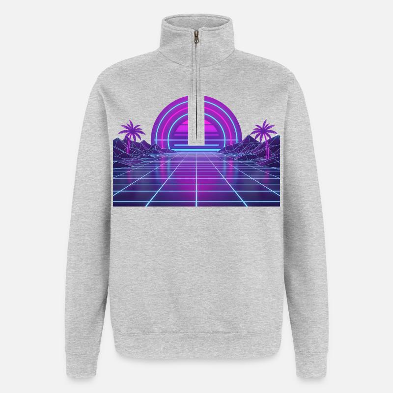 Neon Retro Sunset Grid 90s - Quarter-Zip Sweatshirt - heather grey