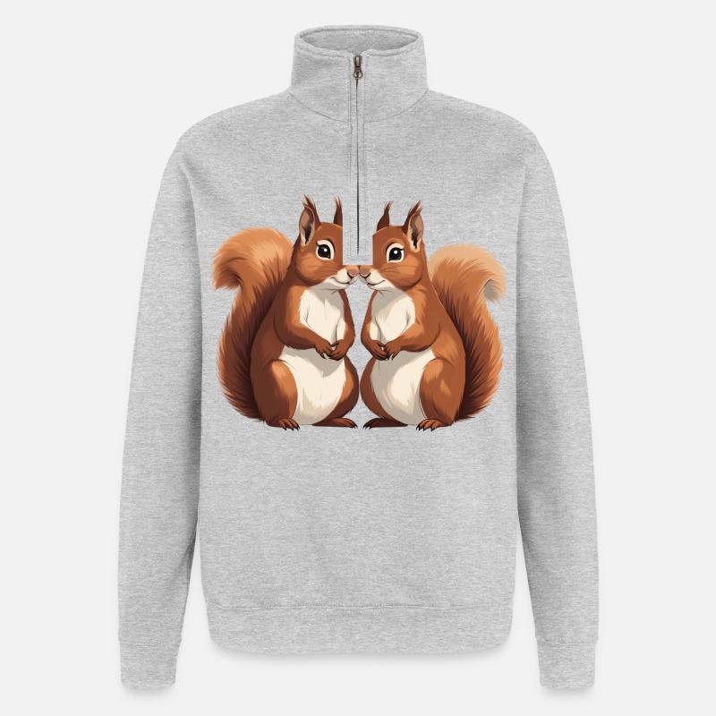 Zwillings Eichhörnchen Liebespaar - Quarter-Zip-Sweatshirt - Grau meliert