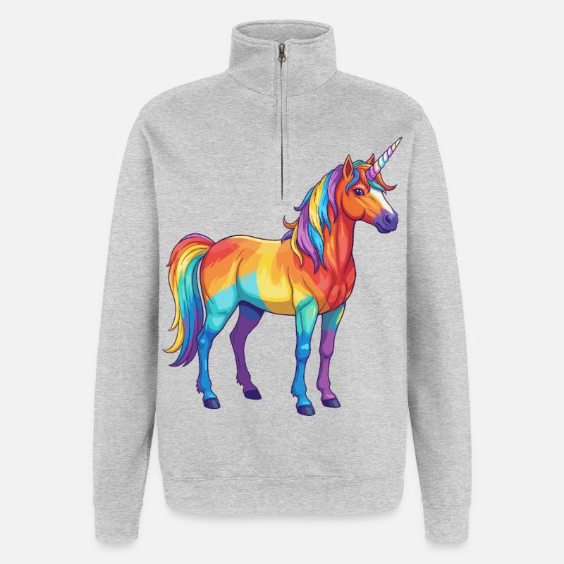 Buntes Einhorn-Regenbogen-Pop-Art-Aquarell - Quarter-Zip-Sweatshirt - Grau meliert