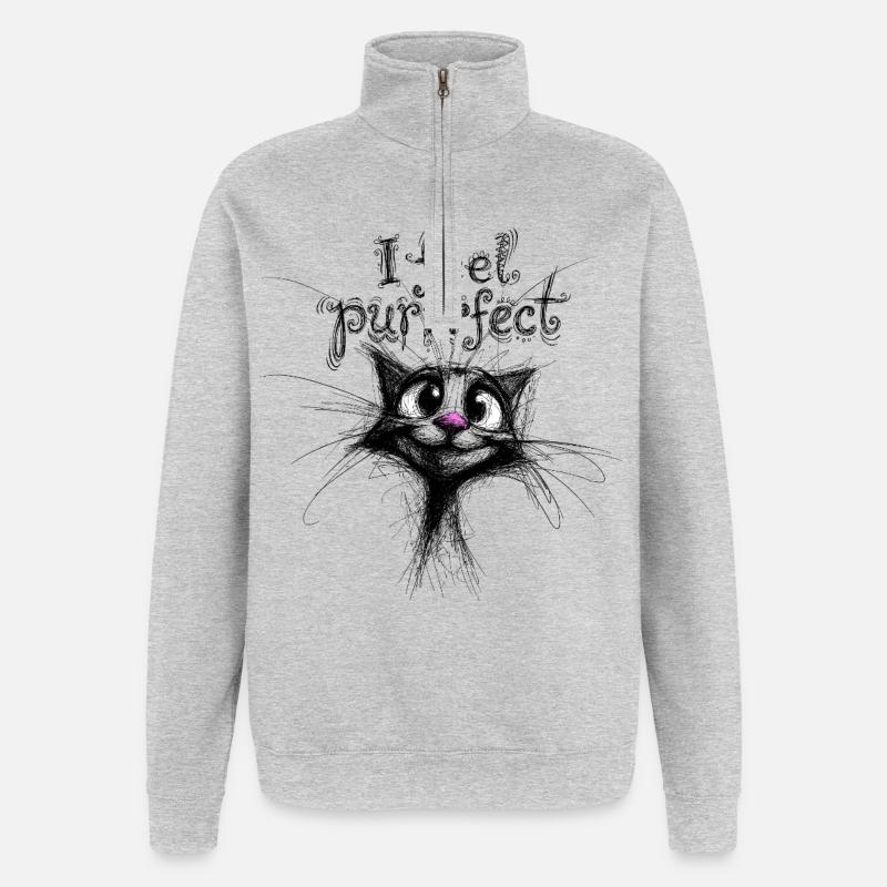 Je me sens parfaite – chat mignon - Sweat à zip 1/4 - gris chiné