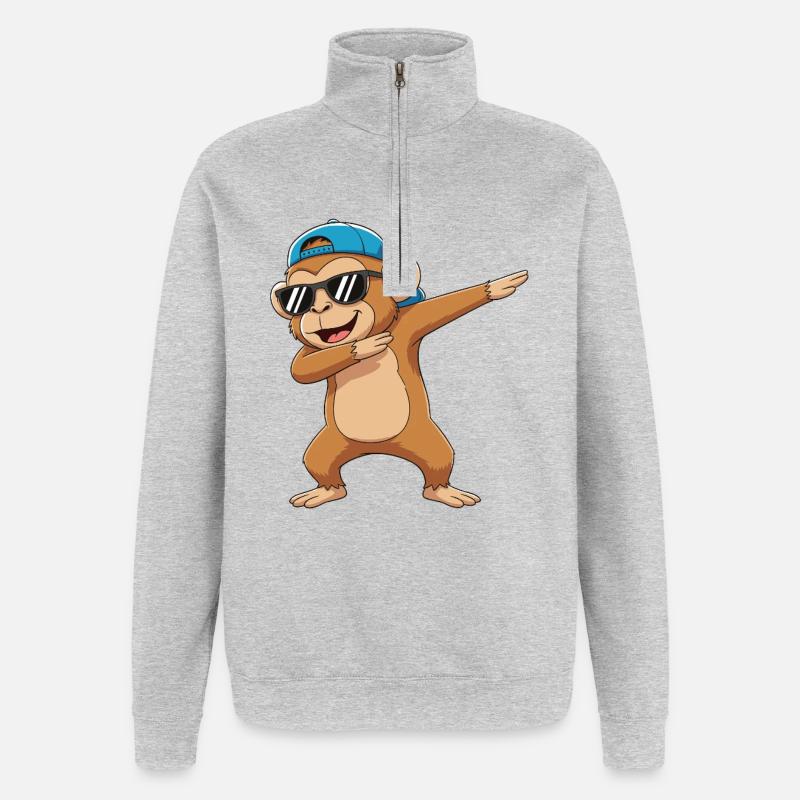Cool Dabbing Monkey Sunglasses Cartoon-Kunst - Quarter-Zip-Sweatshirt - Grau meliert
