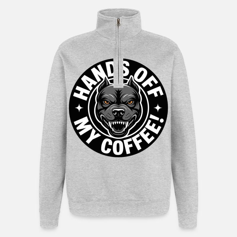 Lustiges Kaffee-Shirt mit wütendem Hund - Quarter-Zip-Sweatshirt - Grau meliert