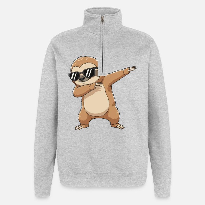 Dessin animé Cool Dab Sloth - Sweat à zip 1/4 - gris chiné