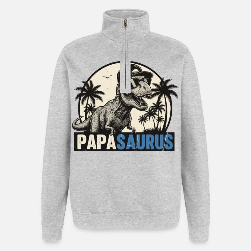 Papasaurus – Cool T-Rex Father Design - Sweat à zip 1/4 - gris chiné