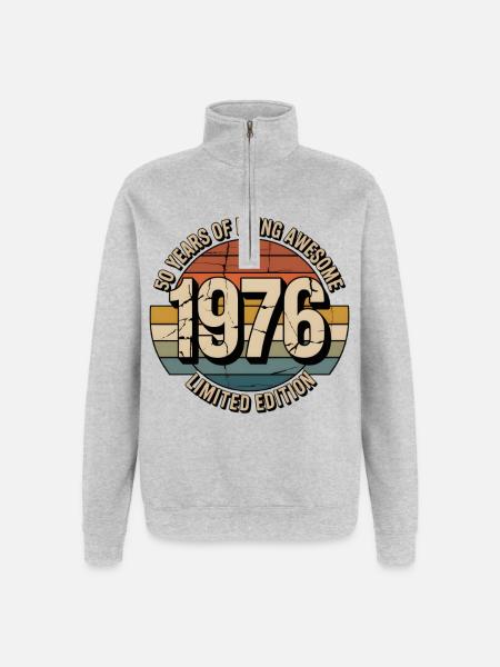 50-års fødselsdags-vintage skjorte – 1976 retro-gave - Sweatshirt med 1/4 lynlås - grå meleret