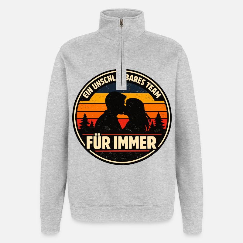 Équipe imbattable, amour pour toujours - Sweat à zip 1/4 - gris chiné