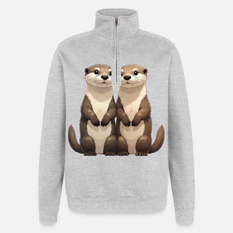 Deux mignons suricates - Sweat à zip 1/4 - gris chiné