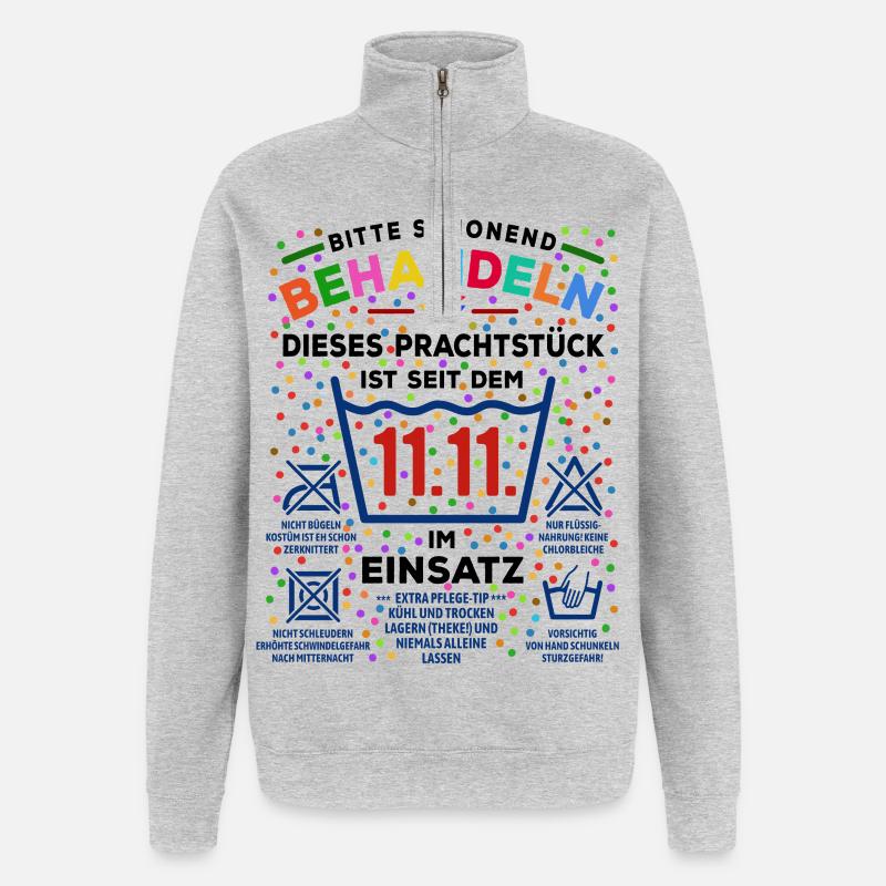 seit 11.11. im Einsatz | Karneval Kostüm - Quarter-Zip-Sweatshirt - Grau meliert