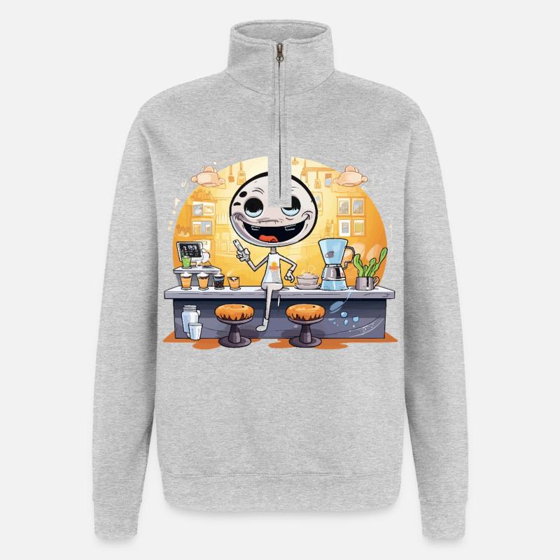 Dessin animé Barista Robot Café - Sweat à zip 1/4 - gris chiné
