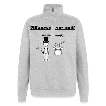 Maître de la Création de la Magie - Sweat à zip 1/4 - gris chiné - Devant - AI Model Female 172 light (172cm) & AI Model Male 178 dark (178cm)