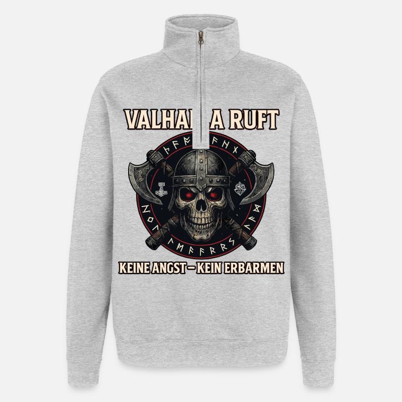 Valhalla Ruft Wikinger Runen Nordisch  - Quarter-Zip-Sweatshirt - Grau meliert