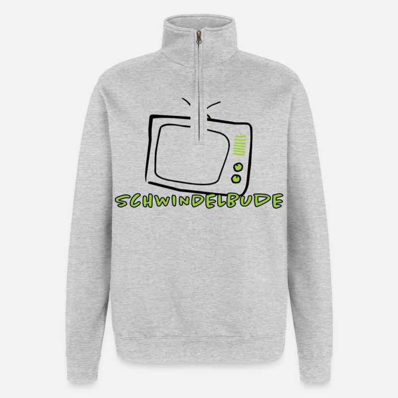 Schwindelbude – Lustiges Humor Statement Design - Quarter-Zip-Sweatshirt - Grau meliert