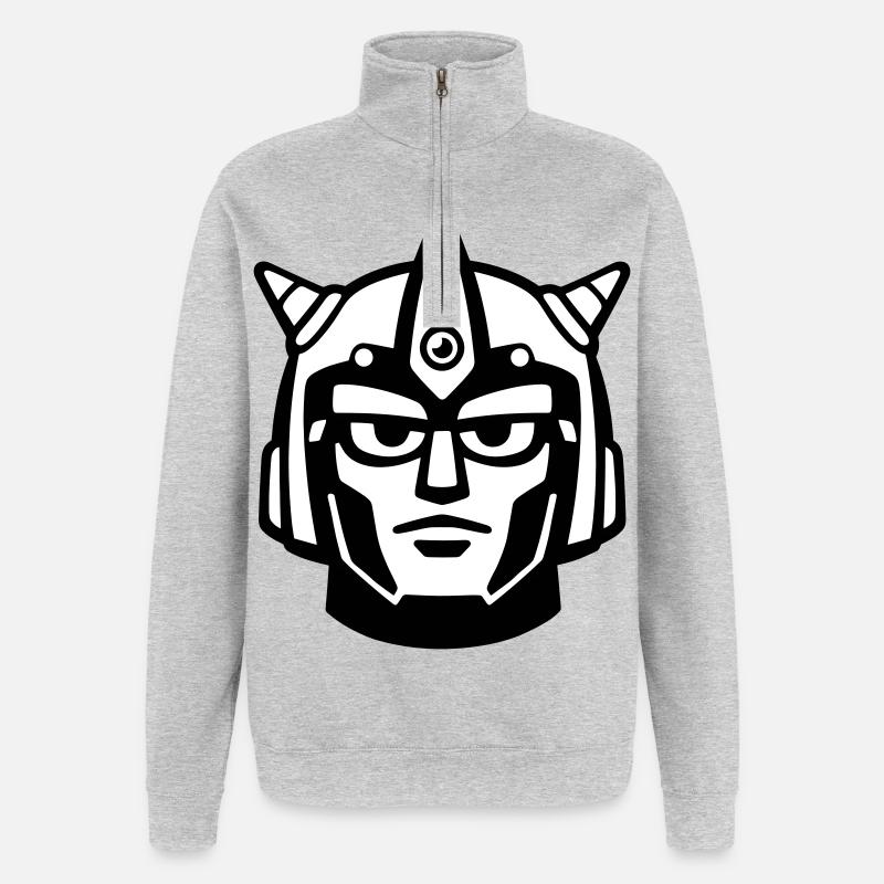 Doomforge Roboter Gesichtshelm - Quarter-Zip-Sweatshirt - Grau meliert