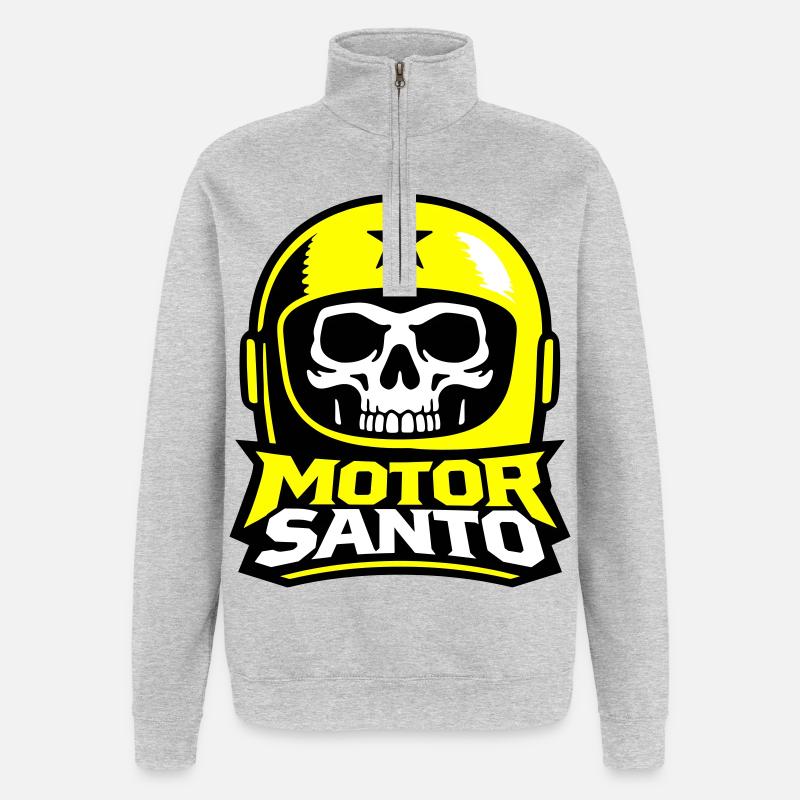 Motor Santo Schädel Logo - Quarter-Zip-Sweatshirt - Grau meliert