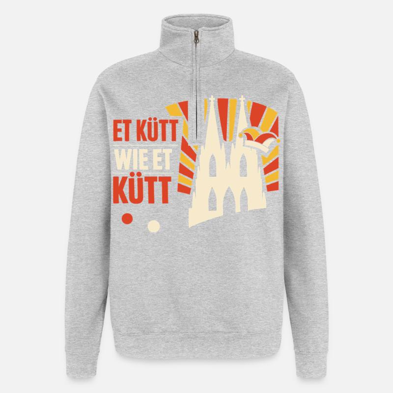 Karneval Köln Alaaf Geschenk Lustig - Quarter-Zip-Sweatshirt - Grau meliert