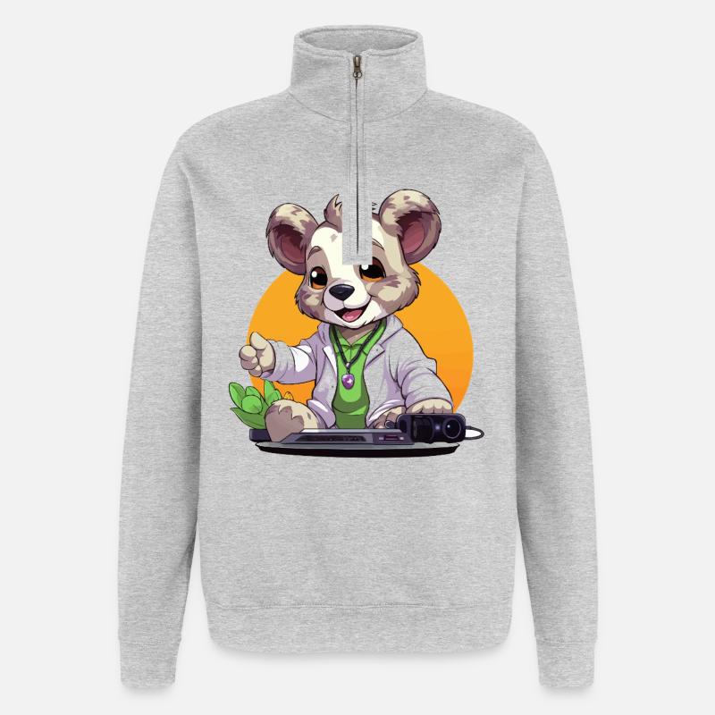 Tech-Koala Creator im Retrolook - Quarter-Zip-Sweatshirt - Grau meliert