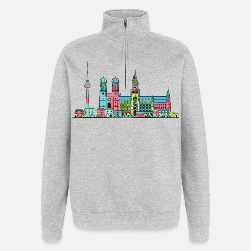 Münchner Stadtskyline Marienplatz Moderne Linienkunst - Quarter-Zip-Sweatshirt - Grau meliert