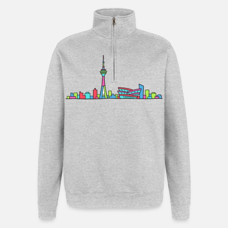 Stuttgarter Stadtskyline Fernsehturm Moderne Linienzeichnung - Quarter-Zip-Sweatshirt - Grau meliert