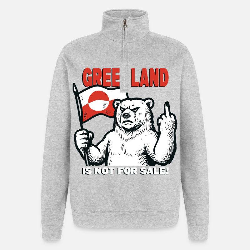 Le Groenland n’est pas à vendre - Sweat à zip 1/4 - gris chiné