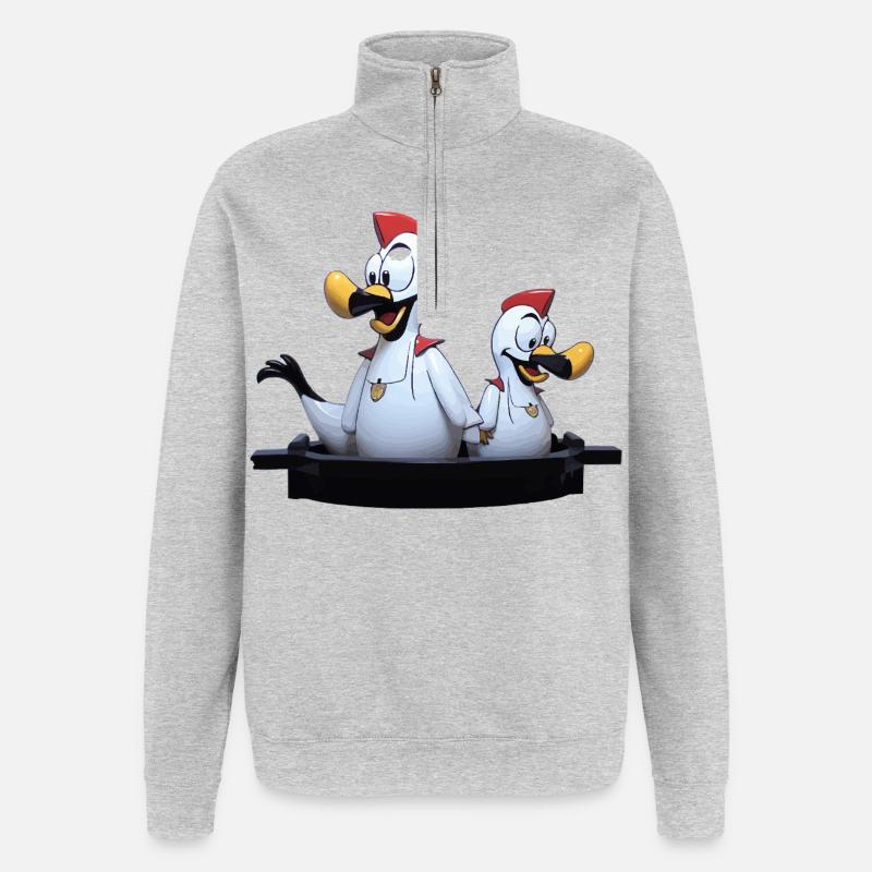 Möwenduo auf Bootssteg - Quarter-Zip-Sweatshirt - Grau meliert