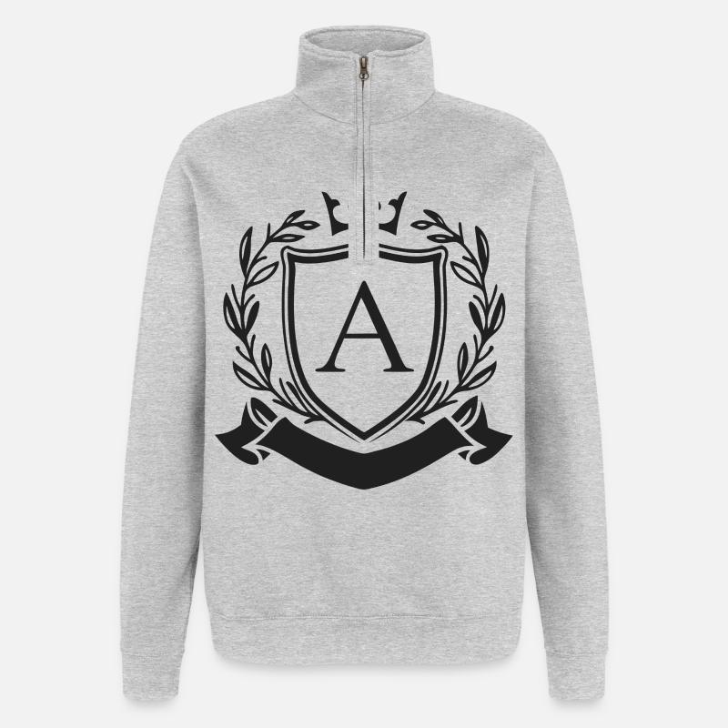 Adel Monogramm Wappen Krone Buchstabe A - Quarter-Zip-Sweatshirt - Grau meliert