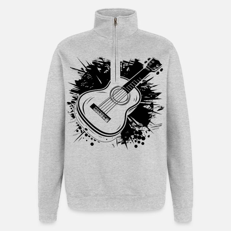 Graphismes Ukulélé - Sweat à zip 1/4 - gris chiné