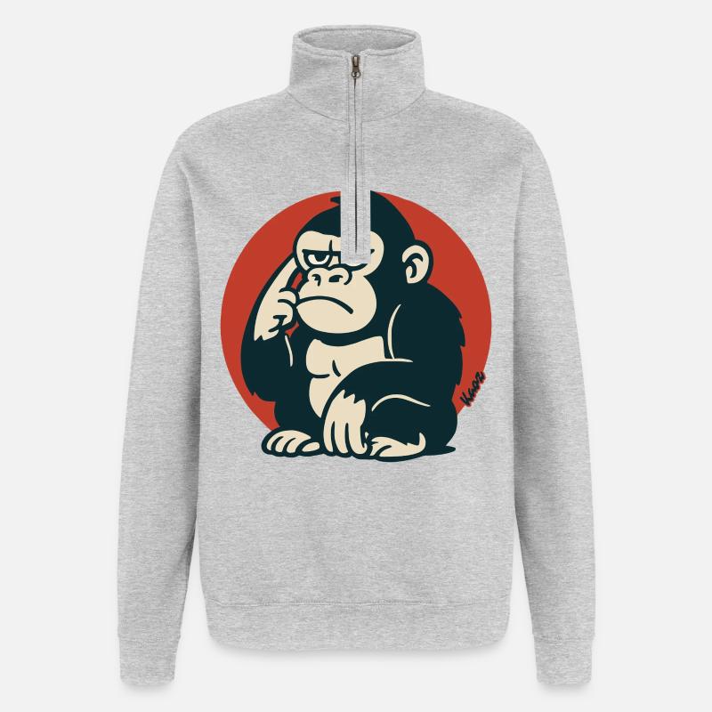 Nachdenklicher Affe im Retro-Stil - Quarter-Zip-Sweatshirt - Grau meliert