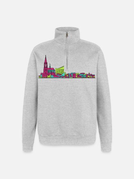 Straßburger Skyline Kathedrale Linienkunst - Quarter-Zip-Sweatshirt - Grau meliert