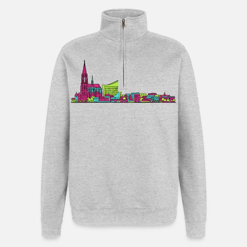 Straßburger Skyline Kathedrale Linienkunst - Quarter-Zip-Sweatshirt - Grau meliert