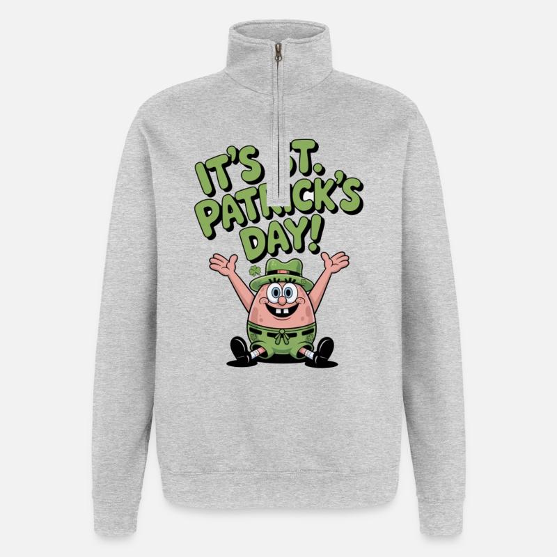 Grüner Sternfisch St Patrick Design - Quarter-Zip-Sweatshirt - Grau meliert