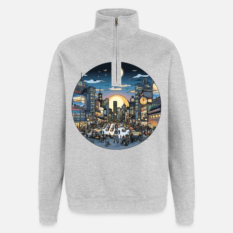 Stadtlicht Abendverkehr - Quarter-Zip-Sweatshirt - Grau meliert