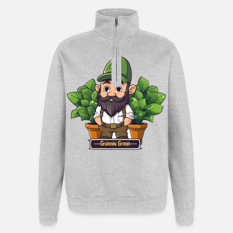 Grüner Gärtnergnom Comic - Quarter-Zip-Sweatshirt - Grau meliert