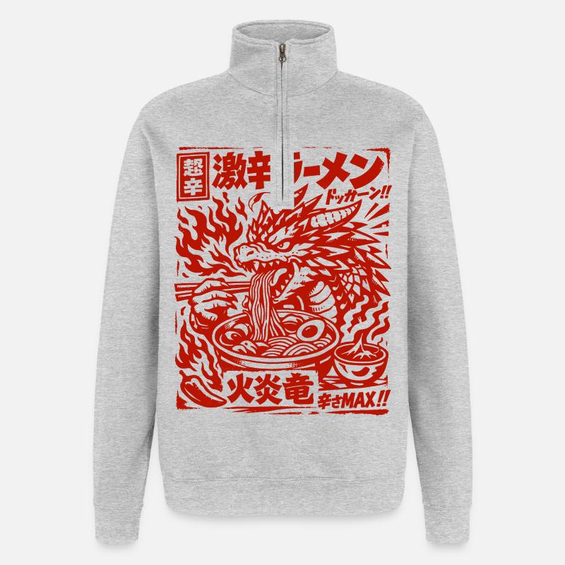 Drachen | Ramen | Nudelsuppe | extra scharf - Quarter-Zip-Sweatshirt - Grau meliert
